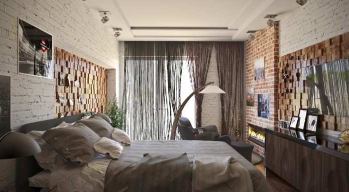 муселин в спалнята в стил таванско помещение