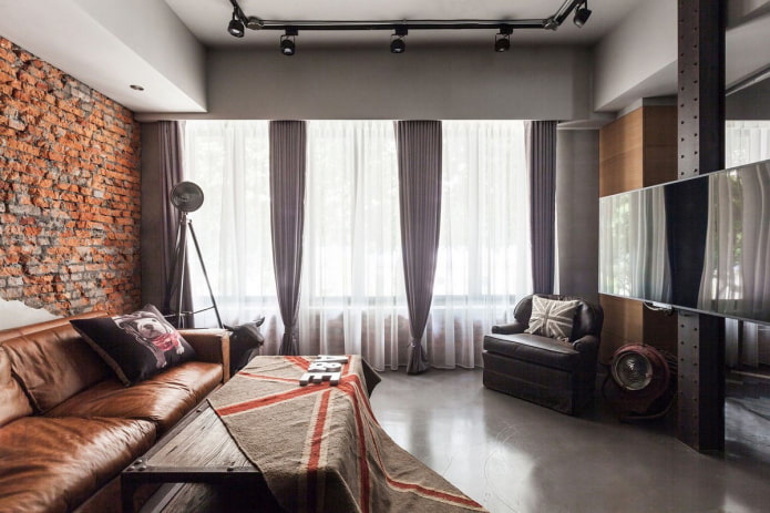 cortines amb clips a l'estil loft de la sala d'estar