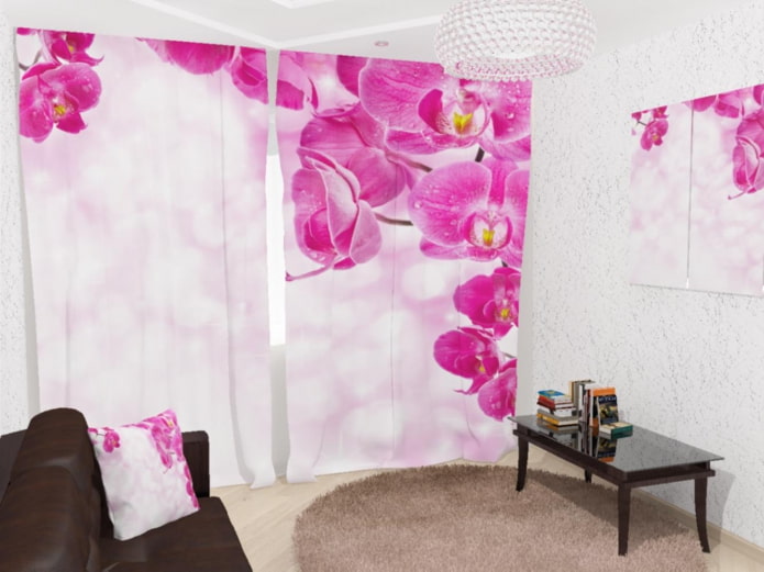 rideaux 3d avec l'image d'une orchidée