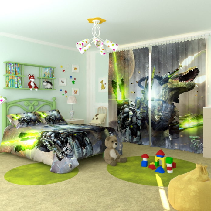 3D závěsy v dětském pokoji chlapce