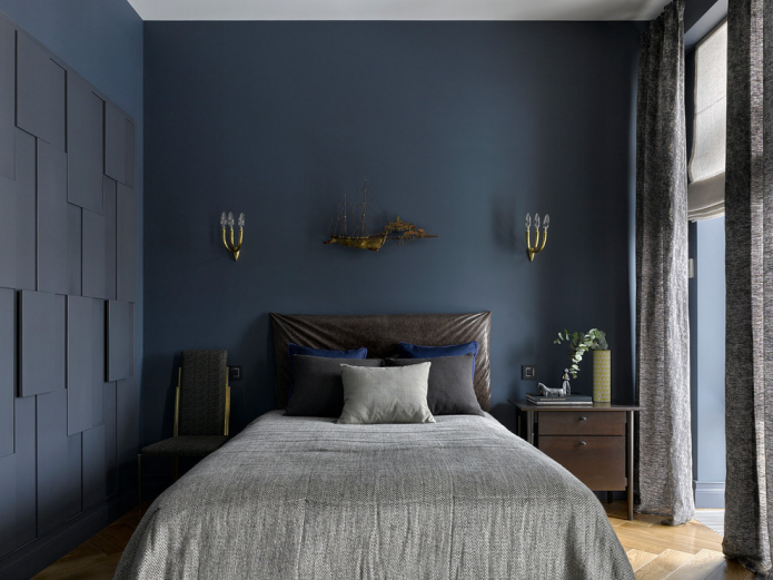 marineblauwe slaapkamer