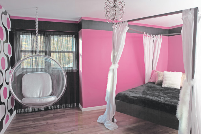Melni balta-rozā guļamistaba