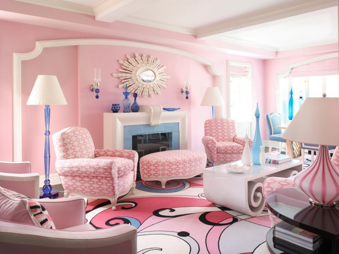 Roze en blauw interieur