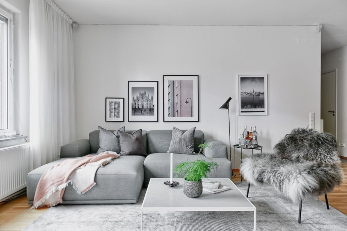 design interiéru v šedé a bílé barvě