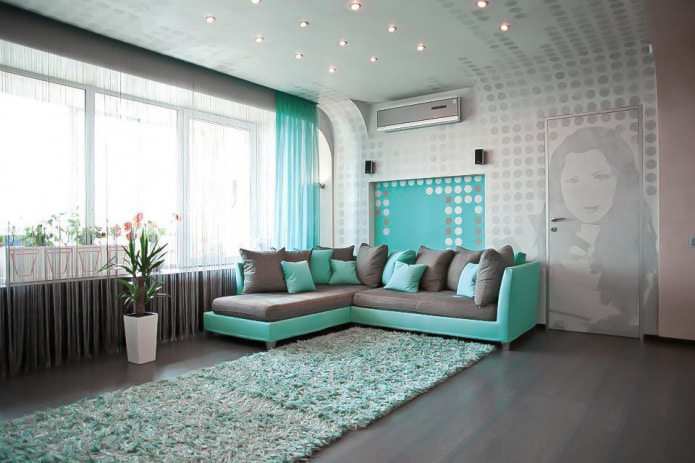 szaro-turkusowa sofa