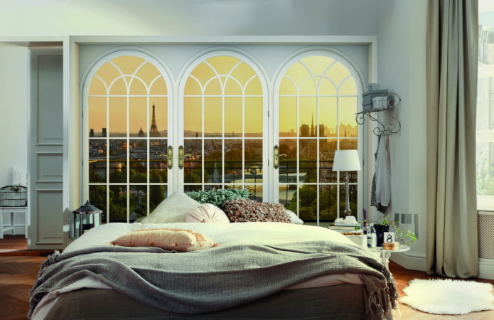 טפט תלת ממדי עם נוף מהחלון בחדר השינה