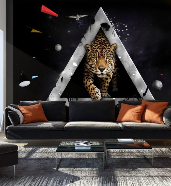 Carta da parati fotografica 3D con un ghepardo all'interno del soggiorno