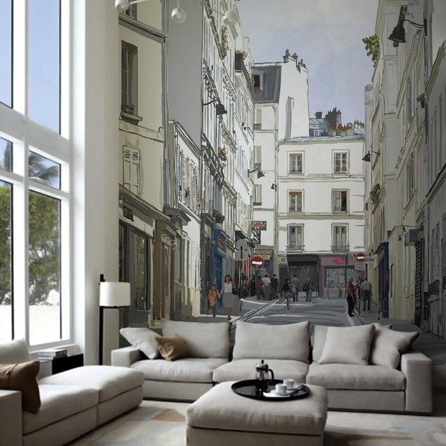 Carta da parati 3d raffigurante la città in soggiorno