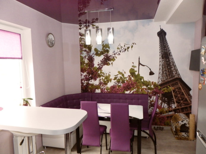 ταπετσαρία φωτογραφιών με την εικόνα του Παρισιού στο εσωτερικό της κουζίνας