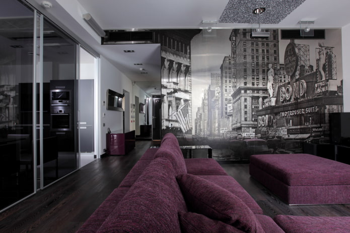 wallpaper foto dengan gambar New York di bahagian dalam ruang tamu