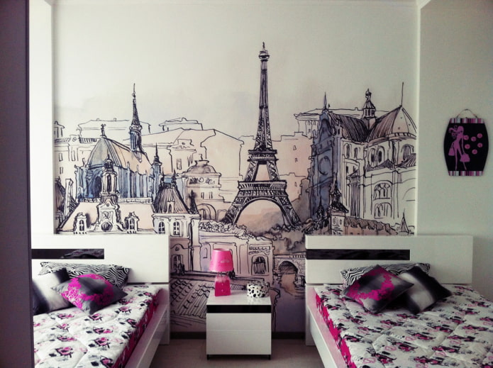 tapeta zobrazujúca Paríž v interiéri obývacej izby