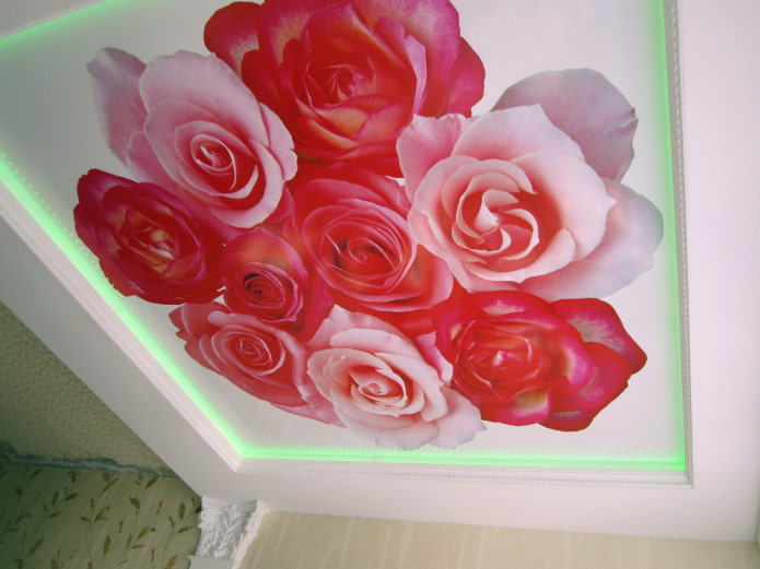 kain regangan dengan percetakan foto dalam bentuk bunga mawar