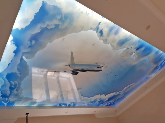 οροφή με ουρανό και αεροπλάνο
