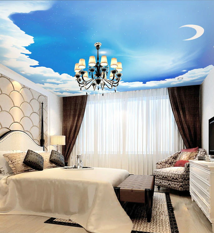 siling dengan gambar langit di bilik tidur