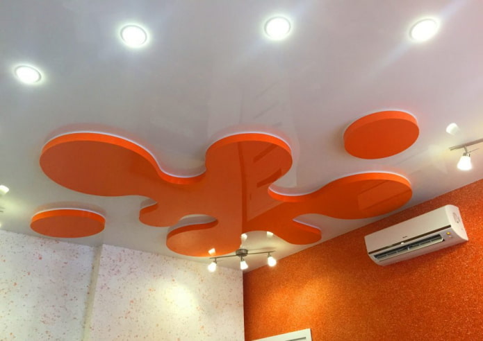 turuncu ve beyaz gergi tavan yapısı