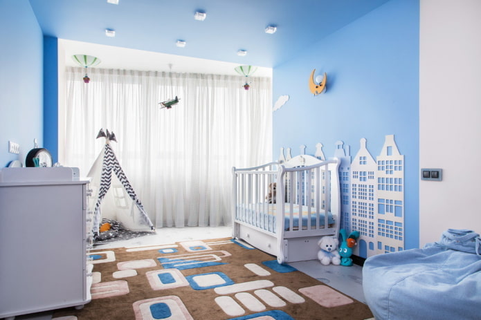синя таванна конструкция в детската стая