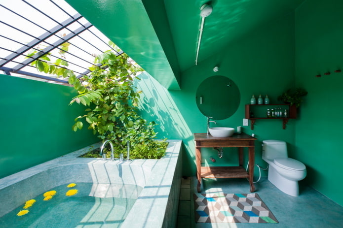 sufit pomalowany na zielono
