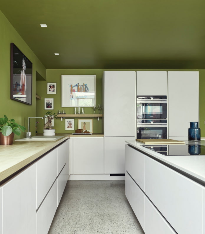 πράσινο ταβάνι στην κουζίνα