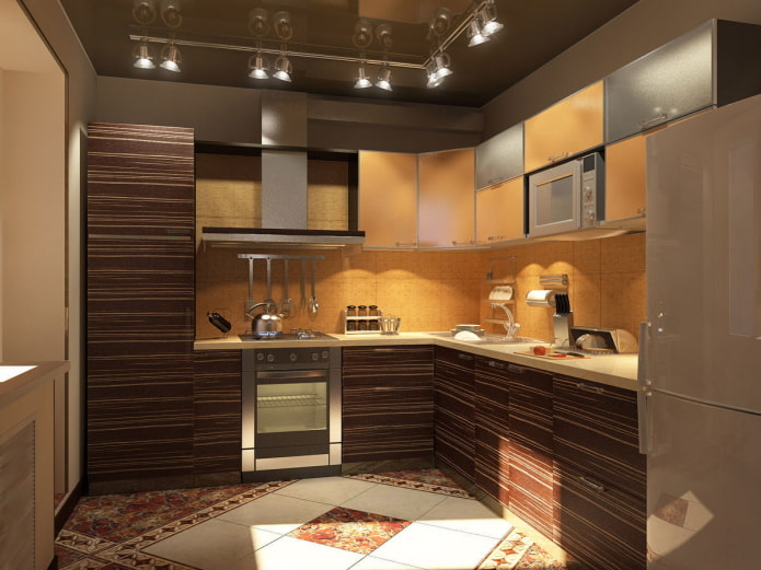 costruzione del soffitto in colore marrone in cucina