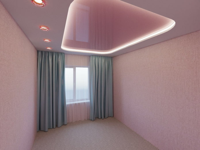 rožinė apšviesta lubų konstrukcija