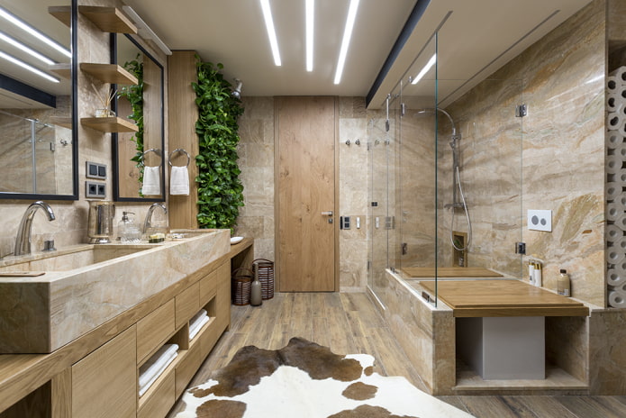 dizajn stropu kúpeľne v ekologickom štýle