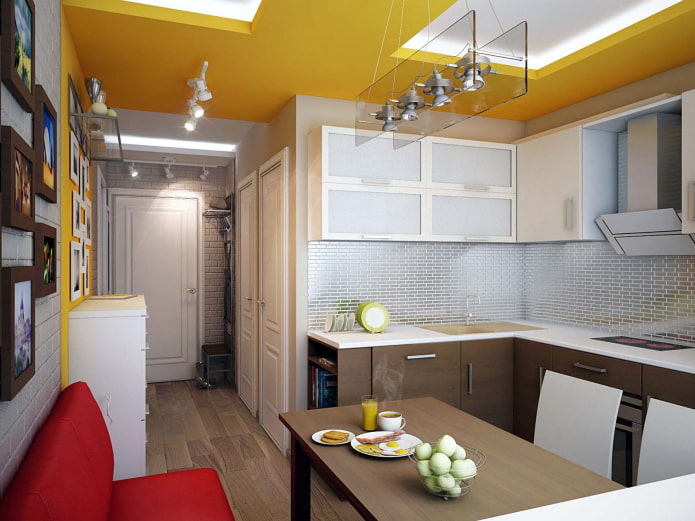 mutfak ile birlikte koridorda tavan tasarımı