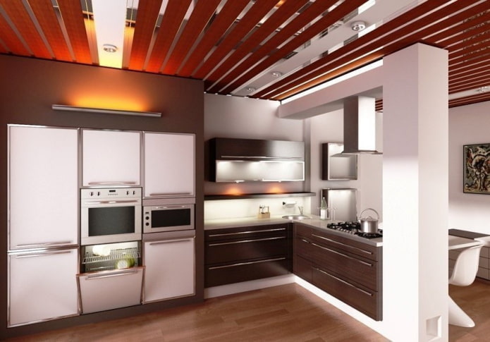 kovové stropné panely v kuchyni