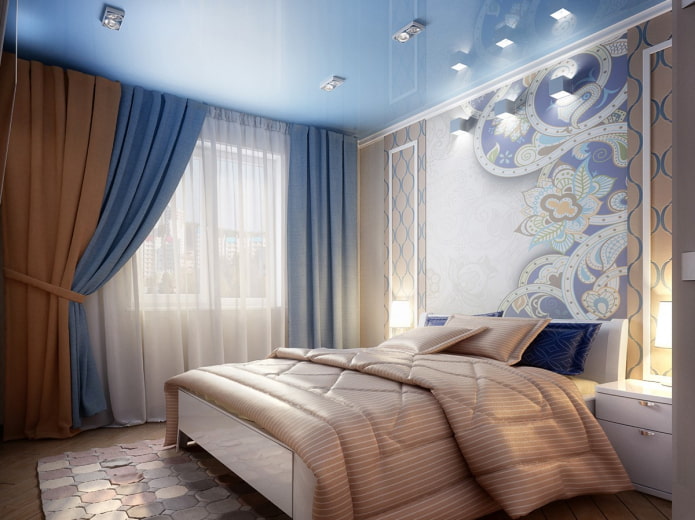 yatak odasının iç kısmındaki mavi tavan
