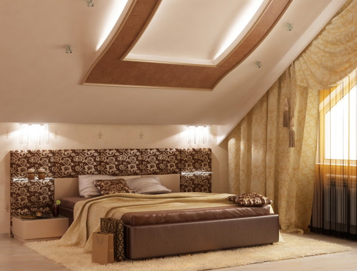 gekrulde plafondstructuur in de slaapkamer op zolder