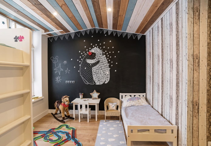 İskandinav tarzında çocuk odasında duvar kaplaması