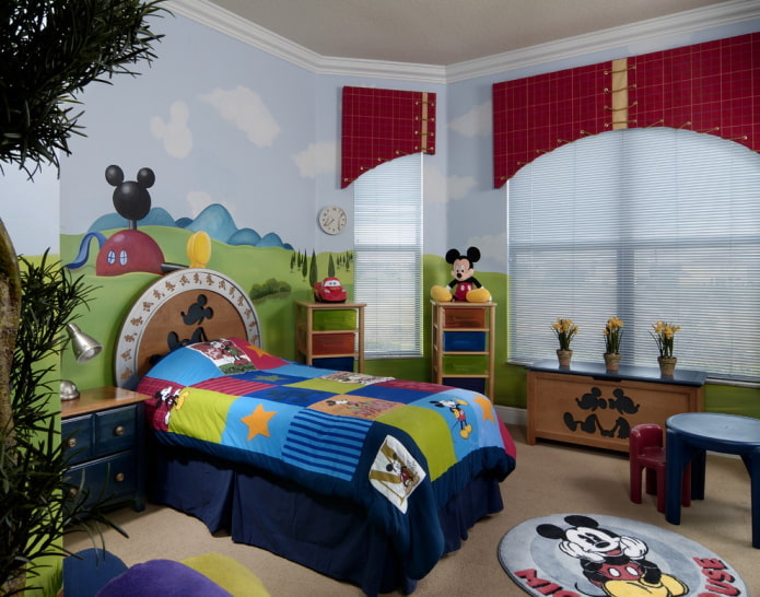 design stěny v dětském pokoji pro chlapce