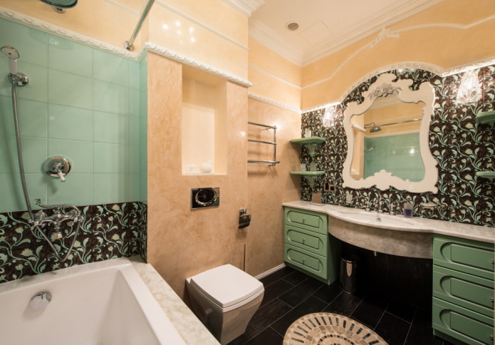 ģipsis vannas istabas interjerā klasiskā stilā