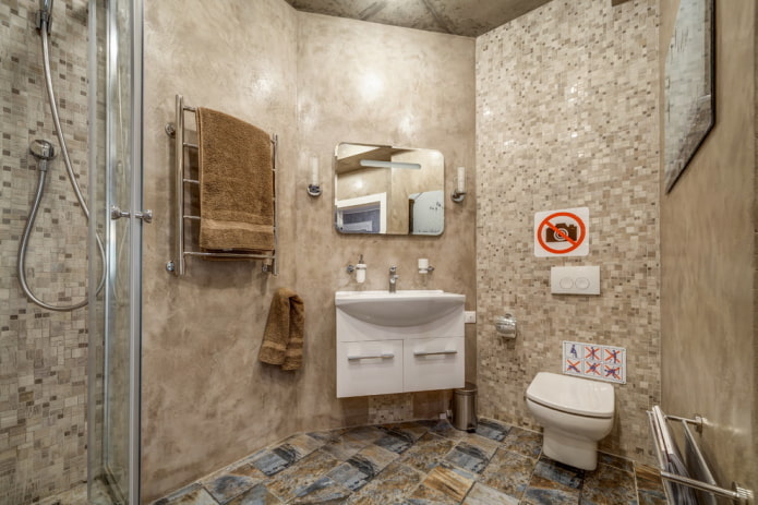 мазилка в интериора на банята в стил таванско помещение
