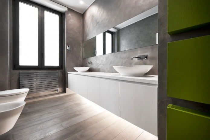 thạch cao trong nội thất phòng tắm theo phong cách tối giản