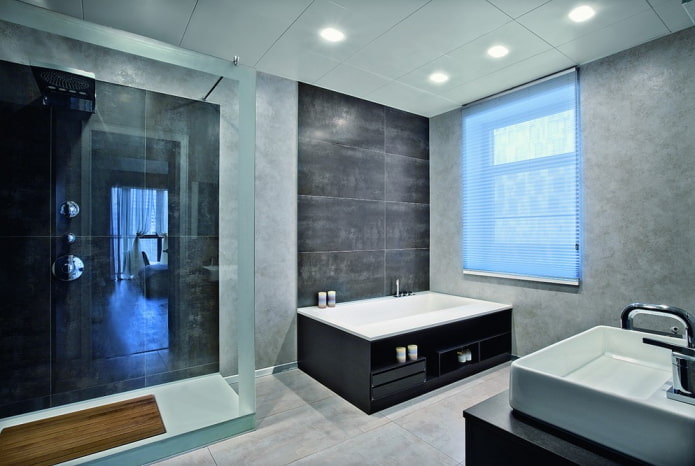 мазилка в интериора на банята във високотехнологичен стил