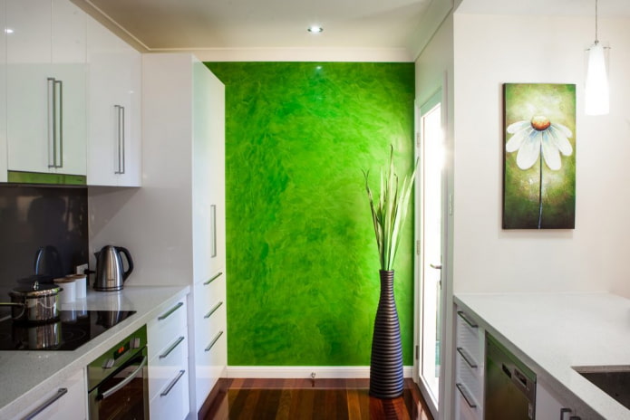 zelená omietka v interiéri kuchyne