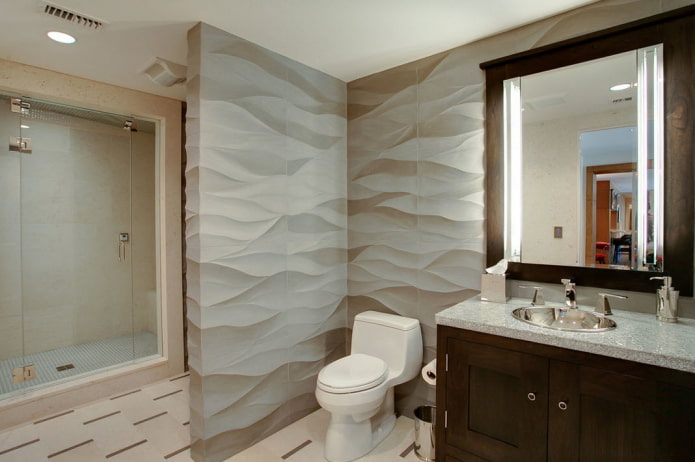 3D stěna v interiéru koupelny
