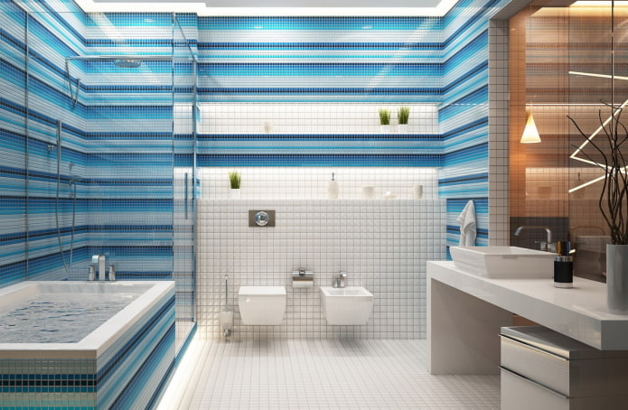 tường sọc trong nội thất phòng tắm