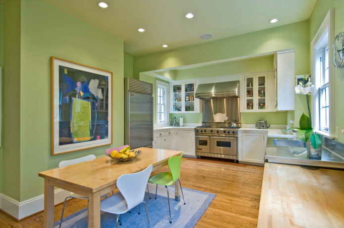 светлозелени стени в кухнята