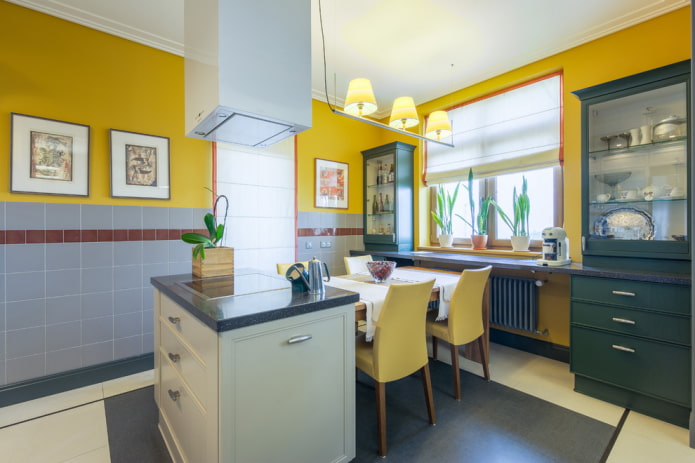 krāsu kombinācijas uz sienām virtuves interjerā
