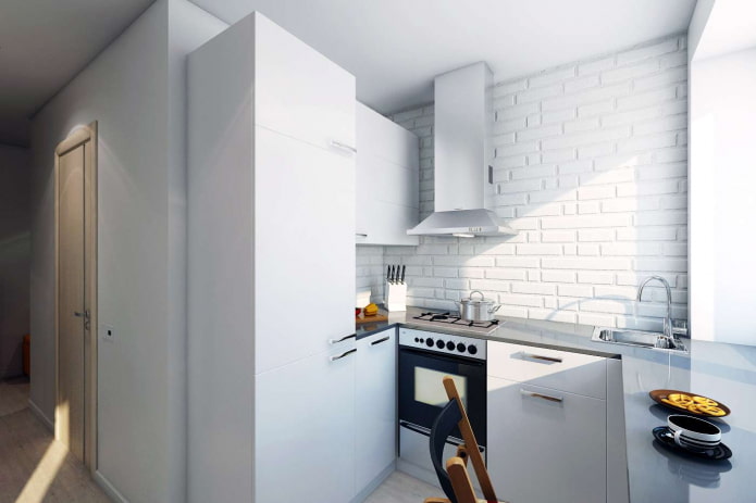 бели стени във вътрешността на кухнята