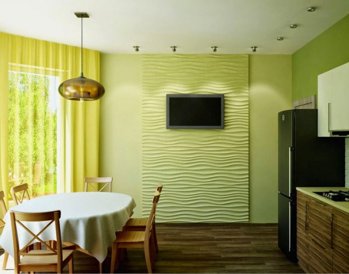 зелени стени във вътрешността на кухнята