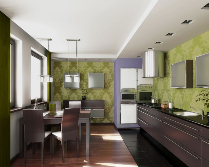 ściany w kolorze oliwkowym w kuchni
