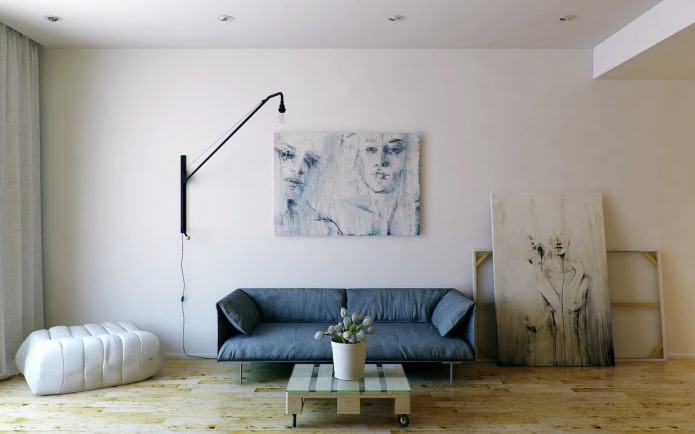 lukisan di ruang tamu dengan gaya minimalis