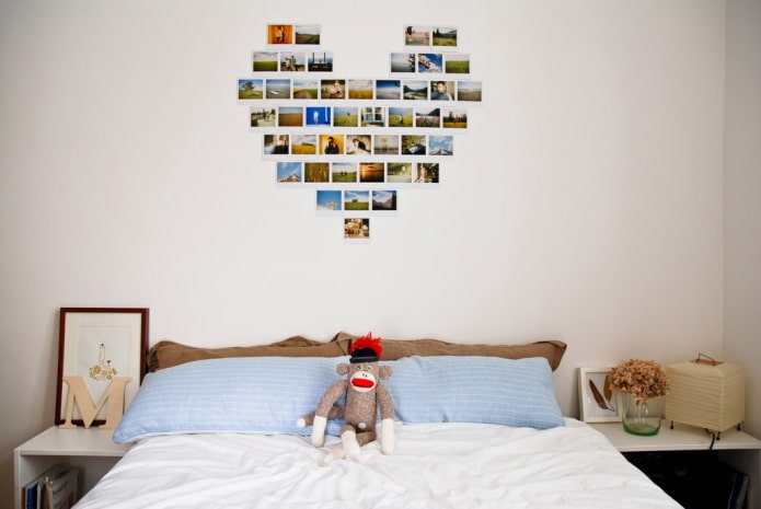 fotografii sub forma unei inimi pe perete în interior