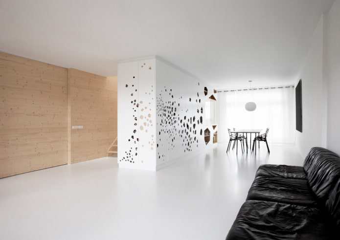 priečka v interiéri v štýle minimalizmu
