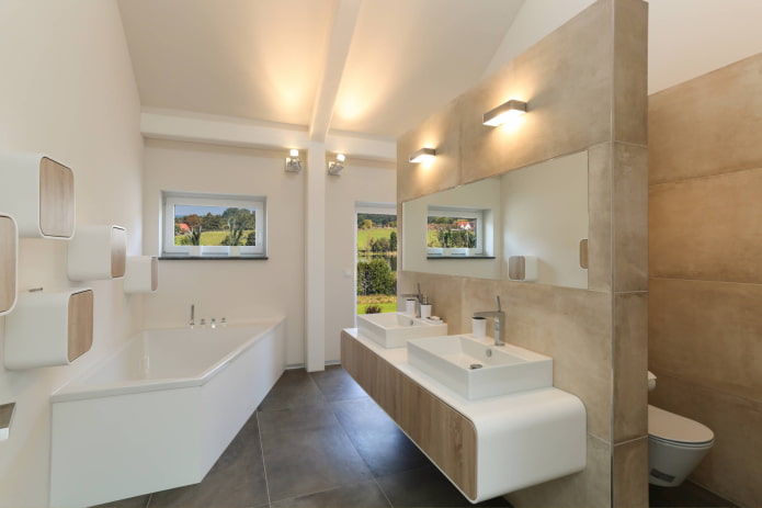 peili kylpyhuoneen sisätiloissa korkean teknologian tyyliin