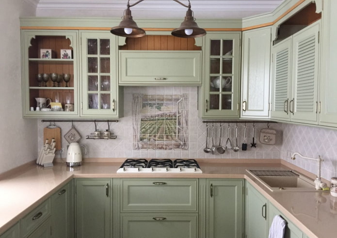 panel di bahagian dalam dapur dengan gaya Provence