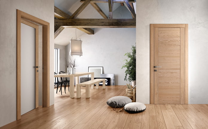 drzwi drewniane w kolorze podłogi