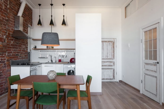 интериорни врати в кухня в стил таванско помещение